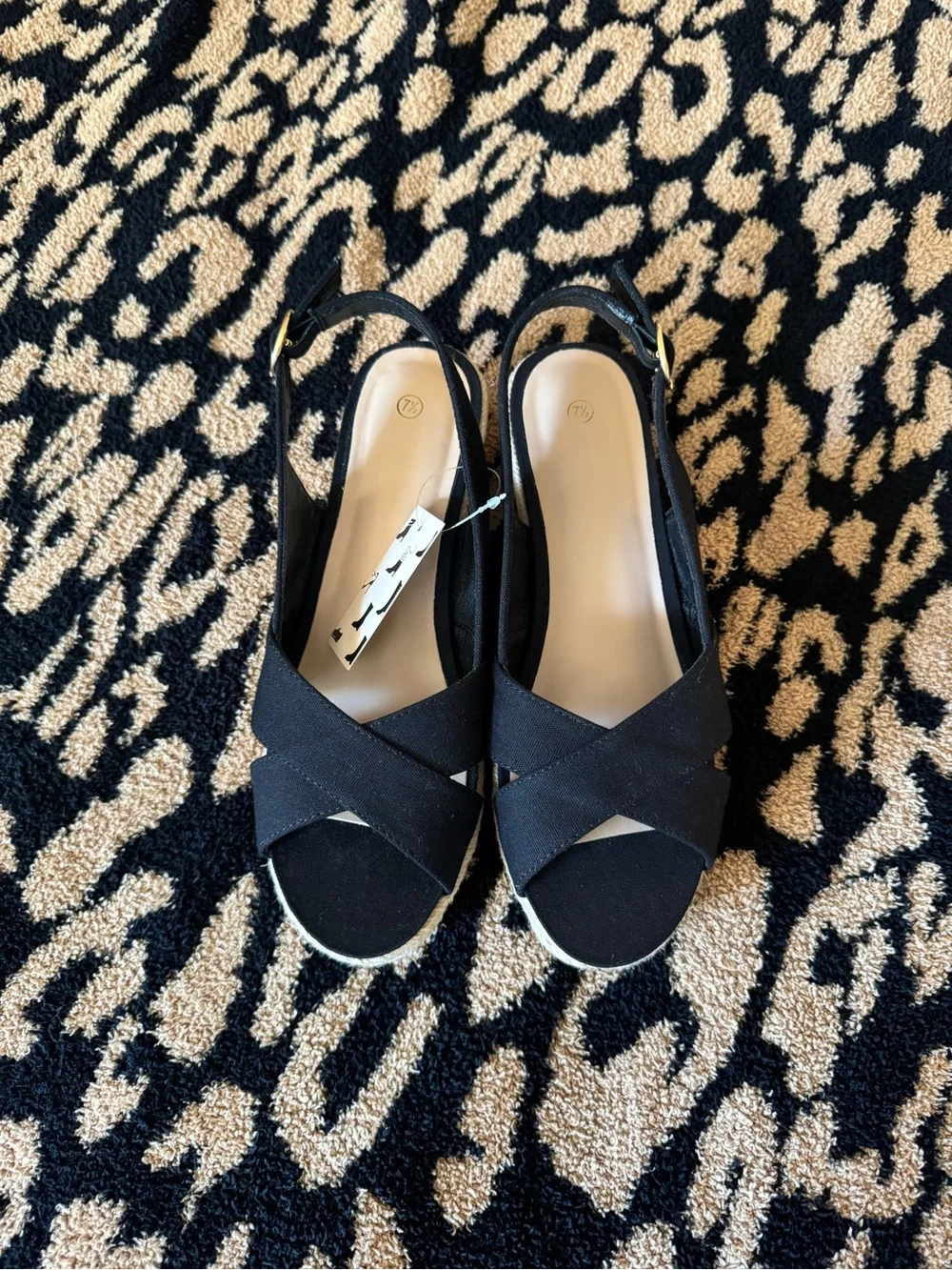 Black Espadrille Wedge Sandals - Women's Slingback